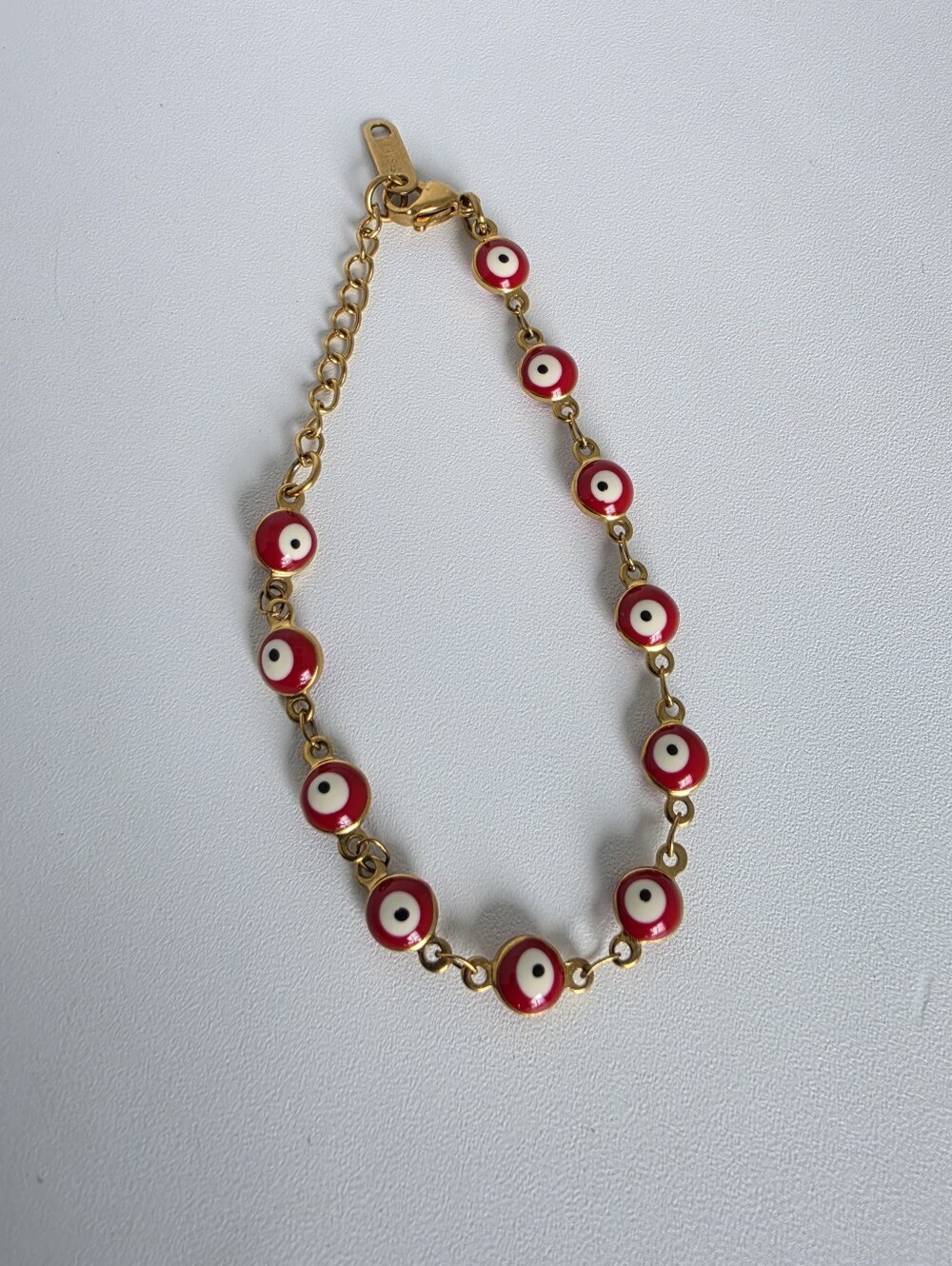 Stainless Steel Red Evil Eye Bracelet Gold Tone Nazar 6.5"+1" New